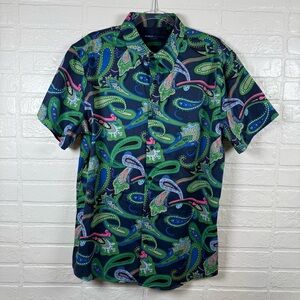 Suslo Couture Shirt Mens XL Multicolor Paisley Stretch Button Up Summer Vacation